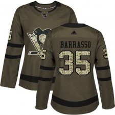Women's Reebok Pittsburgh Penguins #35 Tom Barrasso Authentic Green Salute to Service NHL Jersey