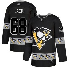 Men's Adidas Pittsburgh Penguins #68 Jaromir Jagr Authentic Black Team Logo Fashion NHL Jersey