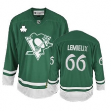 Men's Reebok Pittsburgh Penguins #66 Mario Lemieux Authentic Green St Patty's Day NHL Jersey