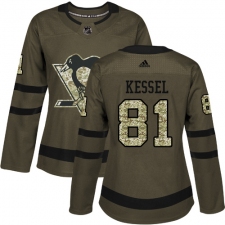 Women's Reebok Pittsburgh Penguins #81 Phil Kessel Authentic Green Salute to Service NHL Jersey