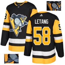 Men's Adidas Pittsburgh Penguins #58 Kris Letang Authentic Black Fashion Gold NHL Jersey