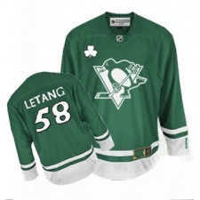 Men's Reebok Pittsburgh Penguins #58 Kris Letang Authentic Green St Patty's Day NHL Jersey