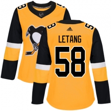 Women's Adidas Pittsburgh Penguins #58 Kris Letang Authentic Gold Alternate NHL Jersey