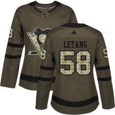 Women's Reebok Pittsburgh Penguins #58 Kris Letang Authentic Green Salute to Service NHL Jersey