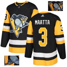 Men's Adidas Pittsburgh Penguins #3 Olli Maatta Authentic Black Fashion Gold NHL Jersey