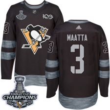 Men's Adidas Pittsburgh Penguins #3 Olli Maatta Premier Black 1917-2017 100th Anniversary 2017 Stanley Cup Champions NHL Jersey