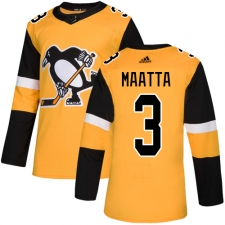 Men's Adidas Pittsburgh Penguins #3 Olli Maatta Premier Gold Alternate NHL Jersey
