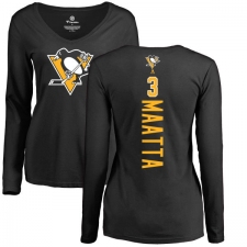 NHL Women's Adidas Pittsburgh Penguins #3 Olli Maatta Black Backer Long Sleeve T-Shirt