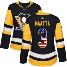 Women's Adidas Pittsburgh Penguins #3 Olli Maatta Authentic Black USA Flag Fashion NHL Jersey