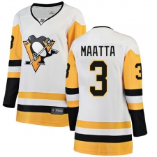 Women's Pittsburgh Penguins #3 Olli Maatta Authentic White Away Fanatics Branded Breakaway NHL Jersey