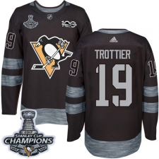Men's Adidas Pittsburgh Penguins #19 Bryan Trottier Premier Black 1917-2017 100th Anniversary 2017 Stanley Cup Champions NHL Jersey