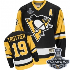 Men's CCM Pittsburgh Penguins #19 Bryan Trottier Authentic Black Throwback 2017 Stanley Cup Champions NHL Jersey