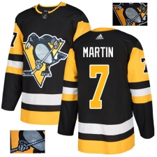 Men's Adidas Pittsburgh Penguins #7 Paul Martin Authentic Black Fashion Gold NHL Jersey