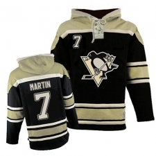 Men's Old Time Hockey Pittsburgh Penguins #7 Paul Martin Authentic Black Sawyer Hooded Sweatshirt NHL Jersey