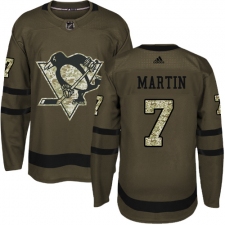 Men's Reebok Pittsburgh Penguins #7 Paul Martin Authentic Green Salute to Service NHL Jersey