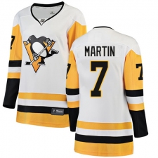 Women's Pittsburgh Penguins #7 Paul Martin Authentic White Away Fanatics Branded Breakaway NHL Jersey