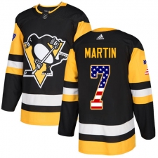 Youth Adidas Pittsburgh Penguins #7 Paul Martin Authentic Black USA Flag Fashion NHL Jersey