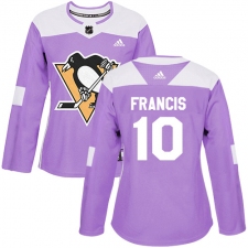 Women's Adidas Pittsburgh Penguins #10 Ron Francis Authentic Purple Fights Cancer Practice NHL Jersey