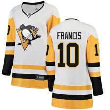 Women's Pittsburgh Penguins #10 Ron Francis Authentic White Away Fanatics Branded Breakaway NHL Jersey