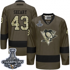 Men's Reebok Pittsburgh Penguins #43 Conor Sheary Authentic Green Salute to Service 2017 Stanley Cup Champions NHL Jersey