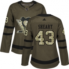 Women's Reebok Pittsburgh Penguins #43 Conor Sheary Authentic Green Salute to Service NHL Jersey