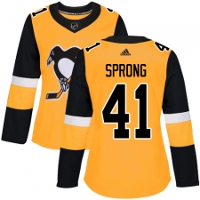 Women's Adidas Pittsburgh Penguins #41 Daniel Sprong Authentic Gold Alternate NHL Jersey