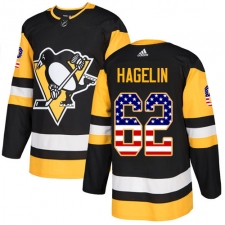Men's Adidas Pittsburgh Penguins #62 Carl Hagelin Authentic Black USA Flag Fashion NHL Jersey