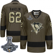 Men's Reebok Pittsburgh Penguins #62 Carl Hagelin Authentic Green Salute to Service 2017 Stanley Cup Champions NHL Jersey