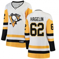 Women's Pittsburgh Penguins #62 Carl Hagelin Authentic White Away Fanatics Branded Breakaway NHL Jersey