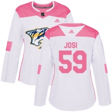 Women's Adidas Nashville Predators #59 Roman Josi Authentic White/Pink Fashion NHL Jersey