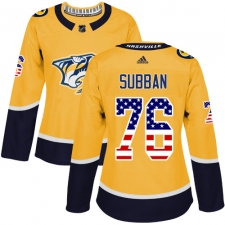 Women's Adidas Nashville Predators #76 P.K Subban Authentic Gold USA Flag Fashion NHL Jersey