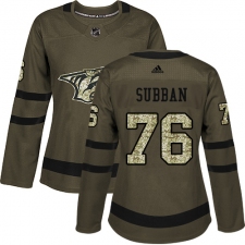 Women's Adidas Nashville Predators #76 P.K Subban Authentic Green Salute to Service NHL Jersey