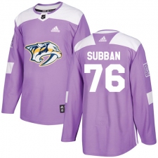 Youth Adidas Nashville Predators #76 P.K Subban Authentic Purple Fights Cancer Practice NHL Jersey