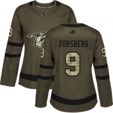 Women's Adidas Nashville Predators #9 Filip Forsberg Authentic Green Salute to Service NHL Jersey