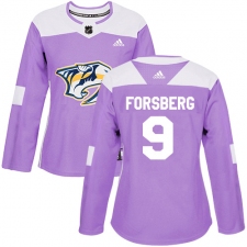 Women's Adidas Nashville Predators #9 Filip Forsberg Authentic Purple Fights Cancer Practice NHL Jersey