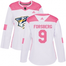 Women's Adidas Nashville Predators #9 Filip Forsberg Authentic White/Pink Fashion NHL Jersey