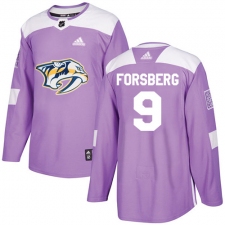 Youth Adidas Nashville Predators #9 Filip Forsberg Authentic Purple Fights Cancer Practice NHL Jersey