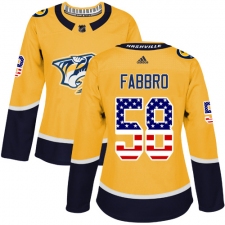 Women's Adidas Nashville Predators #58 Dante Fabbro Authentic Gold USA Flag Fashion NHL Jersey