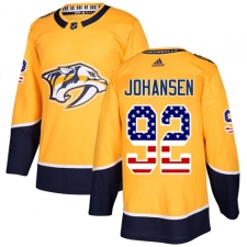 Youth Adidas Nashville Predators #92 Ryan Johansen Authentic Gold USA Flag Fashion NHL Jersey