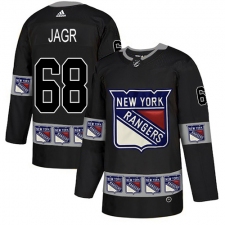 Men's Adidas New York Rangers #68 Jaromir Jagr Authentic Black Team Logo Fashion NHL Jersey