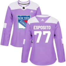 Women's Adidas New York Rangers #77 Phil Esposito Authentic Purple Fights Cancer Practice NHL Jersey