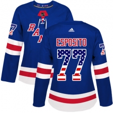 Women's Adidas New York Rangers #77 Phil Esposito Authentic Royal Blue USA Flag Fashion NHL Jersey