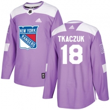 Men's Adidas New York Rangers #18 Walt Tkaczuk Authentic Purple Fights Cancer Practice NHL Jersey
