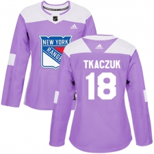 Women's Adidas New York Rangers #18 Walt Tkaczuk Authentic Purple Fights Cancer Practice NHL Jersey
