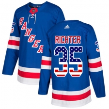 Men's Adidas New York Rangers #35 Mike Richter Authentic Royal Blue USA Flag Fashion NHL Jersey