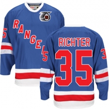 Men's CCM New York Rangers #35 Mike Richter Authentic Royal Blue 75TH Throwback NHL Jersey