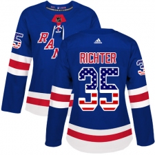 Women's Adidas New York Rangers #35 Mike Richter Authentic Royal Blue USA Flag Fashion NHL Jersey