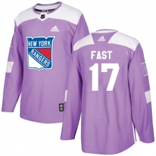 Men's Adidas New York Rangers #17 Jesper Fast Authentic Purple Fights Cancer Practice NHL Jersey