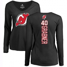 NHL Women's Adidas New Jersey Devils #40 Michael Grabner Black Backer Long Sleeve T-Shirt