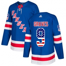 Men's Adidas New York Rangers #9 Adam Graves Authentic Royal Blue USA Flag Fashion NHL Jersey
